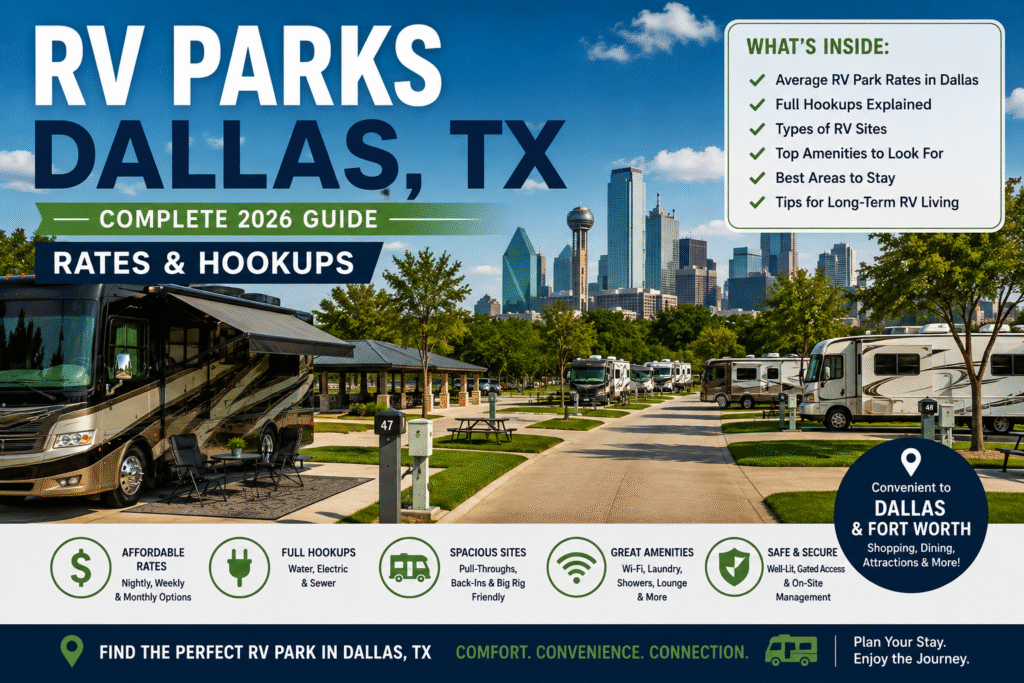 Luxury RV parks in Dallas, TX with full hookups and concrete pads at Willow Run RV Resort